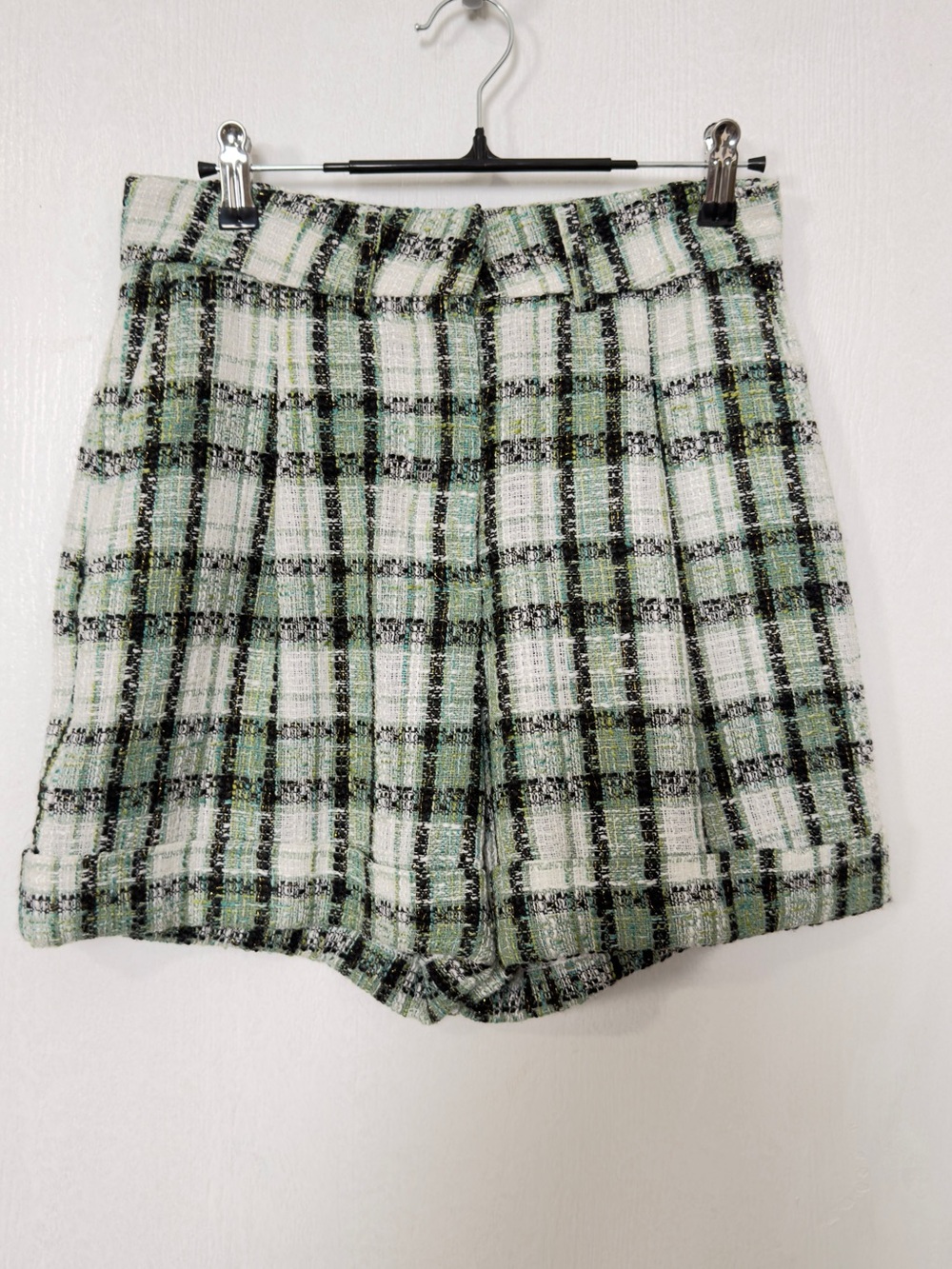 Karen Millen Green Plaid Tweed Shorts